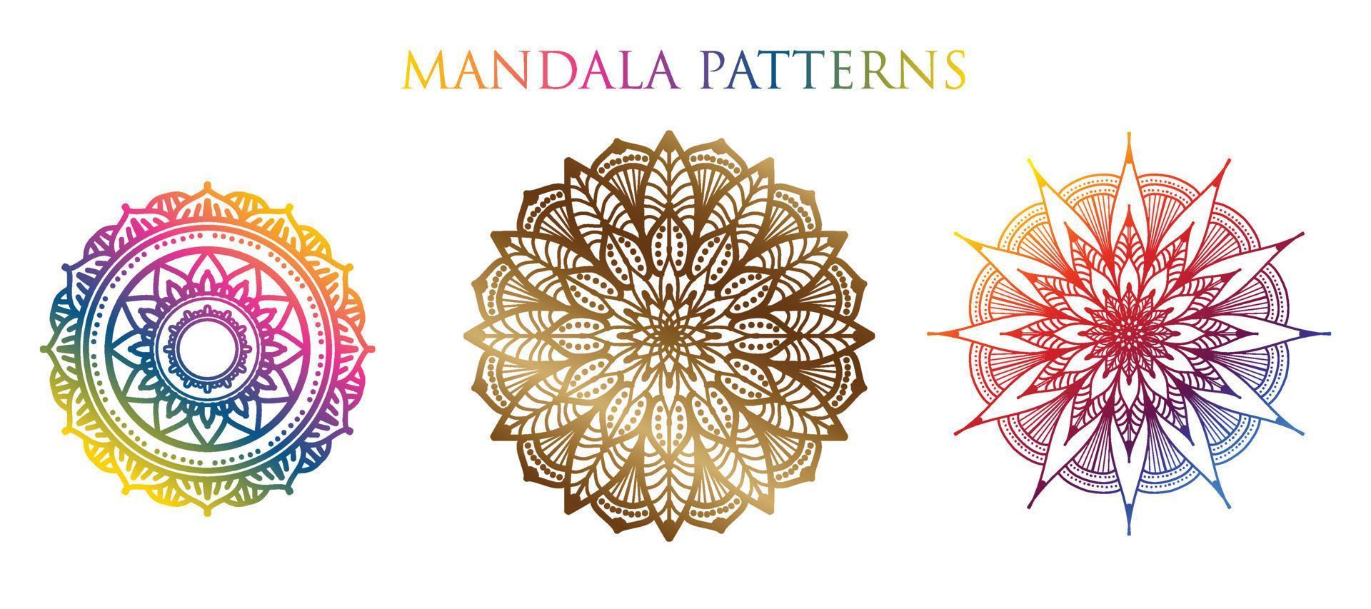 fond de mandala coloré, set mandala, mandalas pour livre de coloriage. ornements ronds décoratifs. modèles de thérapie anti-stress. logos de yoga, arrière-plans pour la méditation.vecteur oriental vecteur