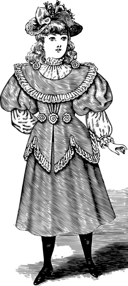 robe d'été pour fille, design de la fin du XIXe siècle, gravure vintage. vecteur