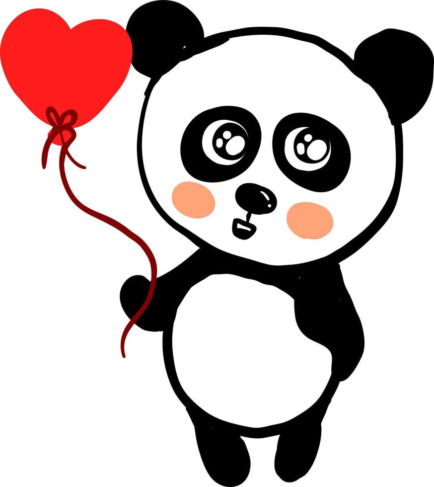 panda avec ballon, illustration, vecteur sur fond blanc.