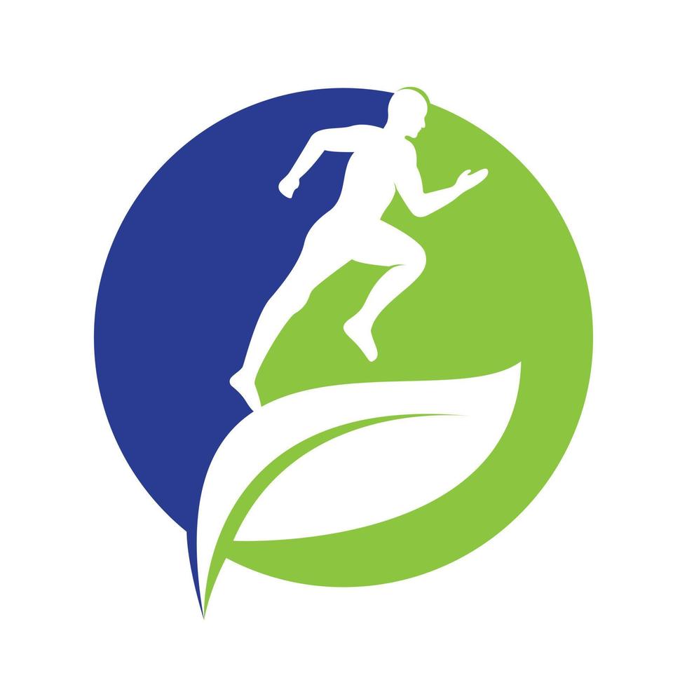 création de concept de logo de coureur de feuille verte. conception de vecteur de concept de traitement de physiothérapie.