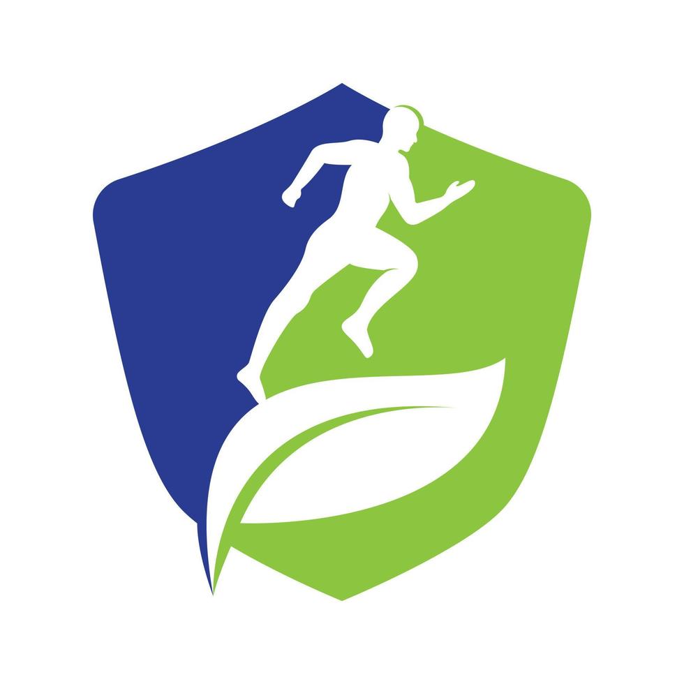 création de concept de logo de coureur de feuille verte. conception de vecteur de concept de traitement de physiothérapie.