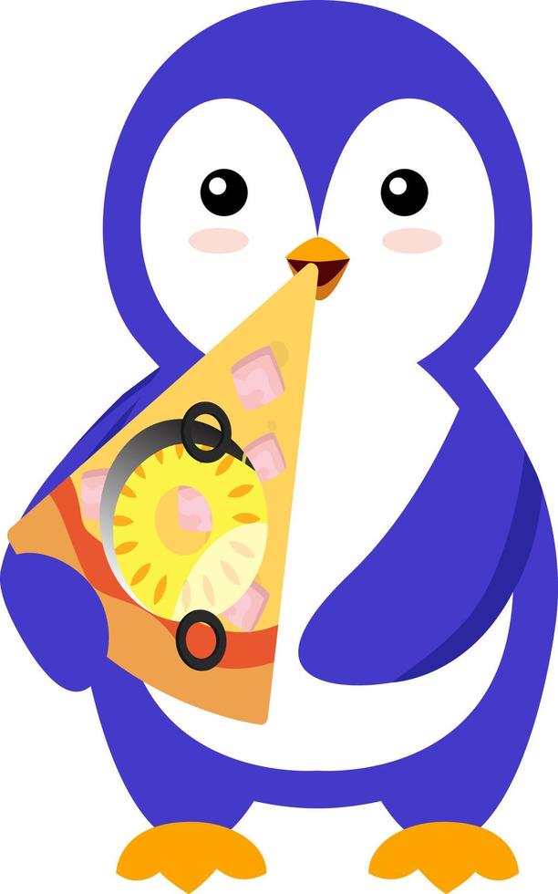 pingouin avec pizza, illustration, vecteur sur fond blanc.