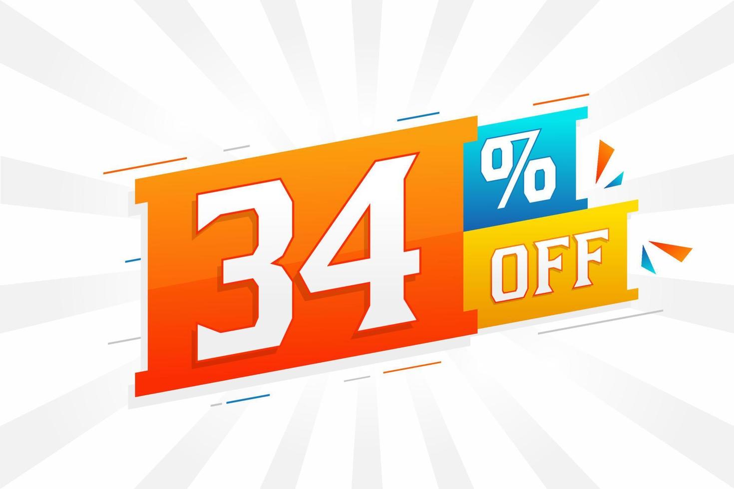 34 % de réduction sur la conception d'une campagne promotionnelle spéciale 3d. 34 de l'offre de remise 3d pour la vente et le marketing. vecteur