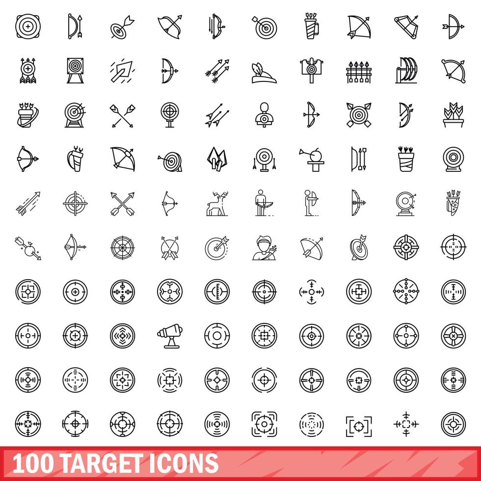Ensemble de 100 icônes cibles, style de contour vecteur