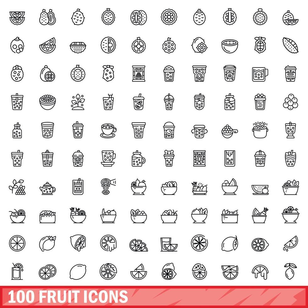 Ensemble de 100 icônes de fruits, style de contour vecteur