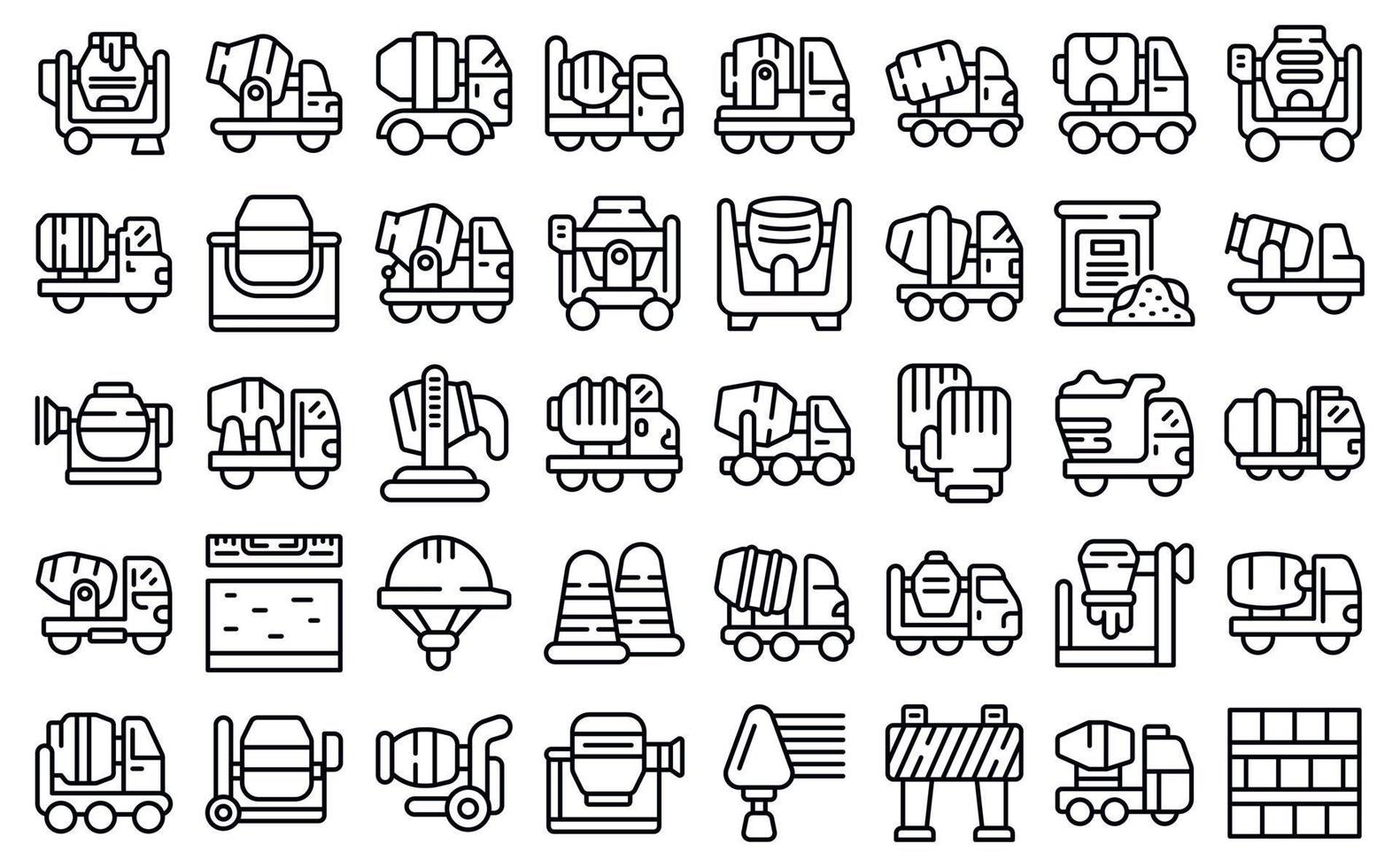 les icônes du mélangeur de ciment définissent le vecteur de contour. mélange de béton