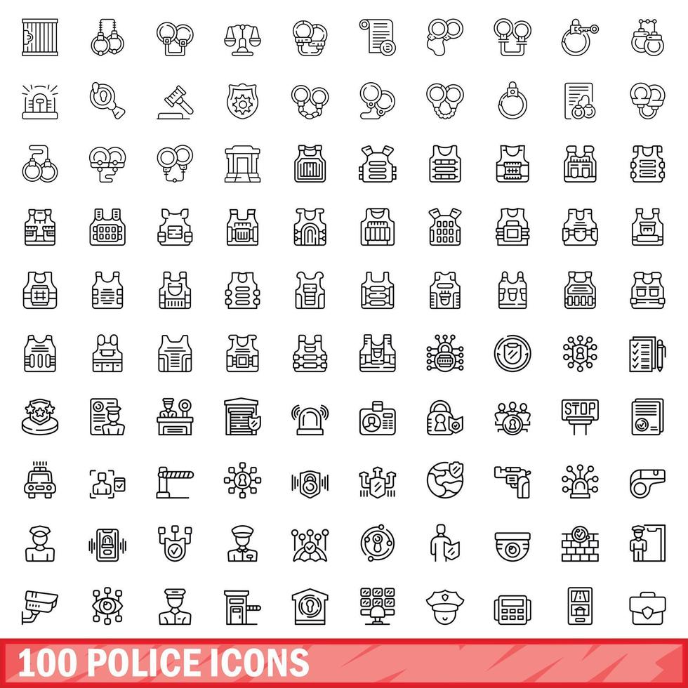 Ensemble de 100 icônes de police, style de contour vecteur