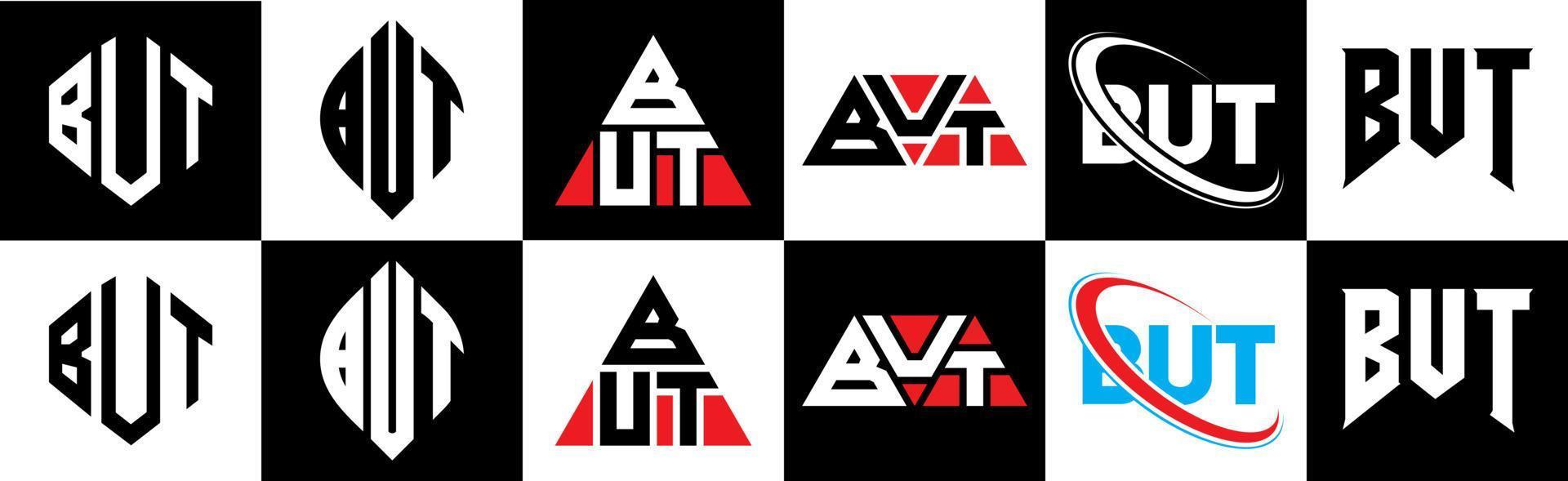 mais création de logo de lettre en six styles. mais polygone, cercle, triangle, hexagone, style plat et simple avec logo de lettre de variation de couleur noir et blanc dans un plan de travail. mais logo minimaliste et classique vecteur