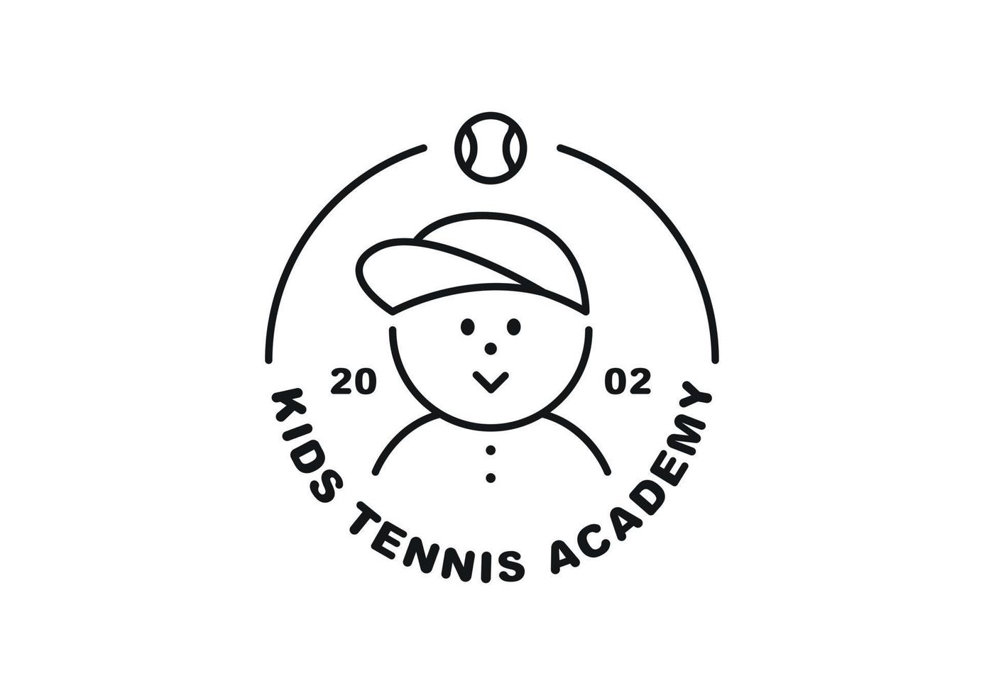 logo du club de tennis. visage de garçon souriant mignon en ligne de cercle. illustration de ligne simple noir et blanc. vecteur