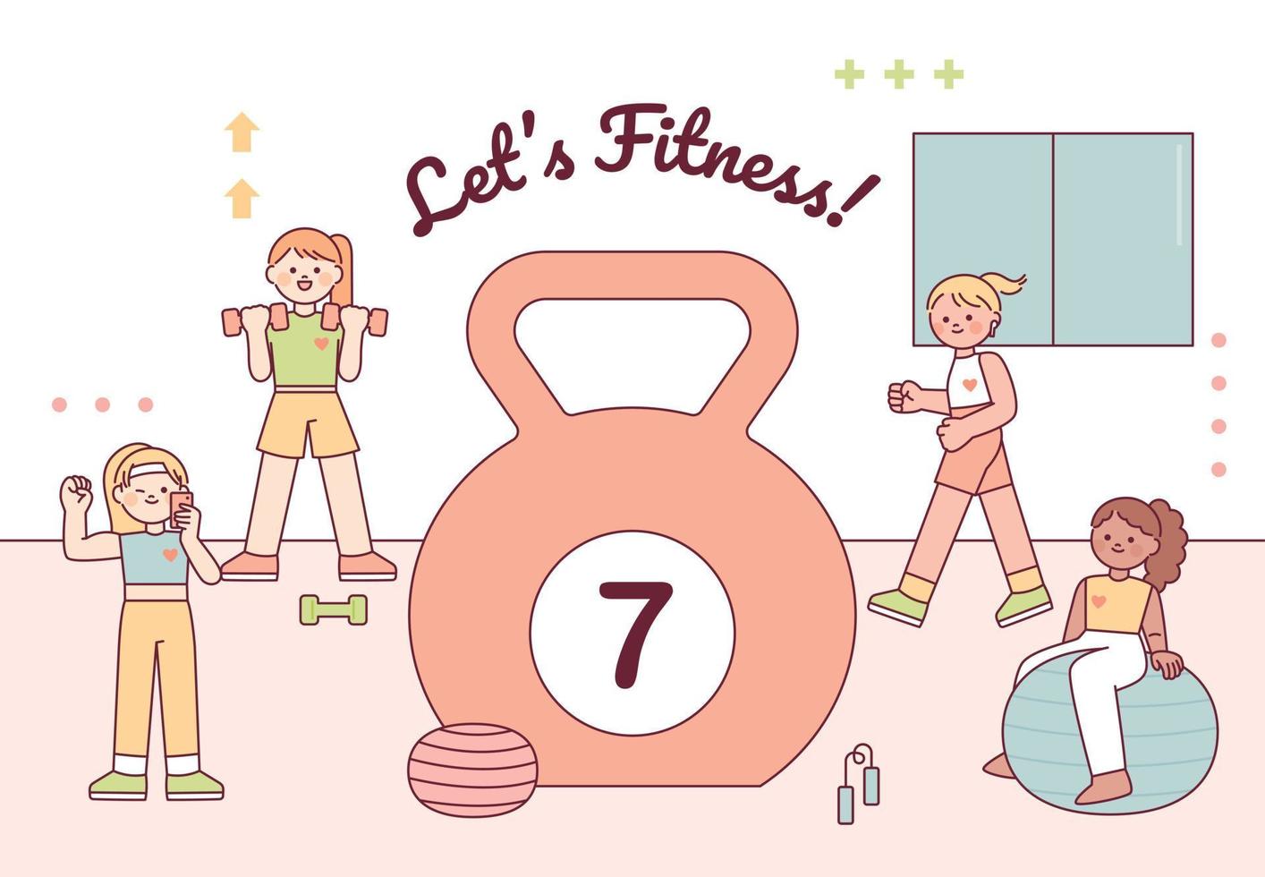 filles travaillant avec d'énormes kettlebells. illustration vectorielle plane. vecteur