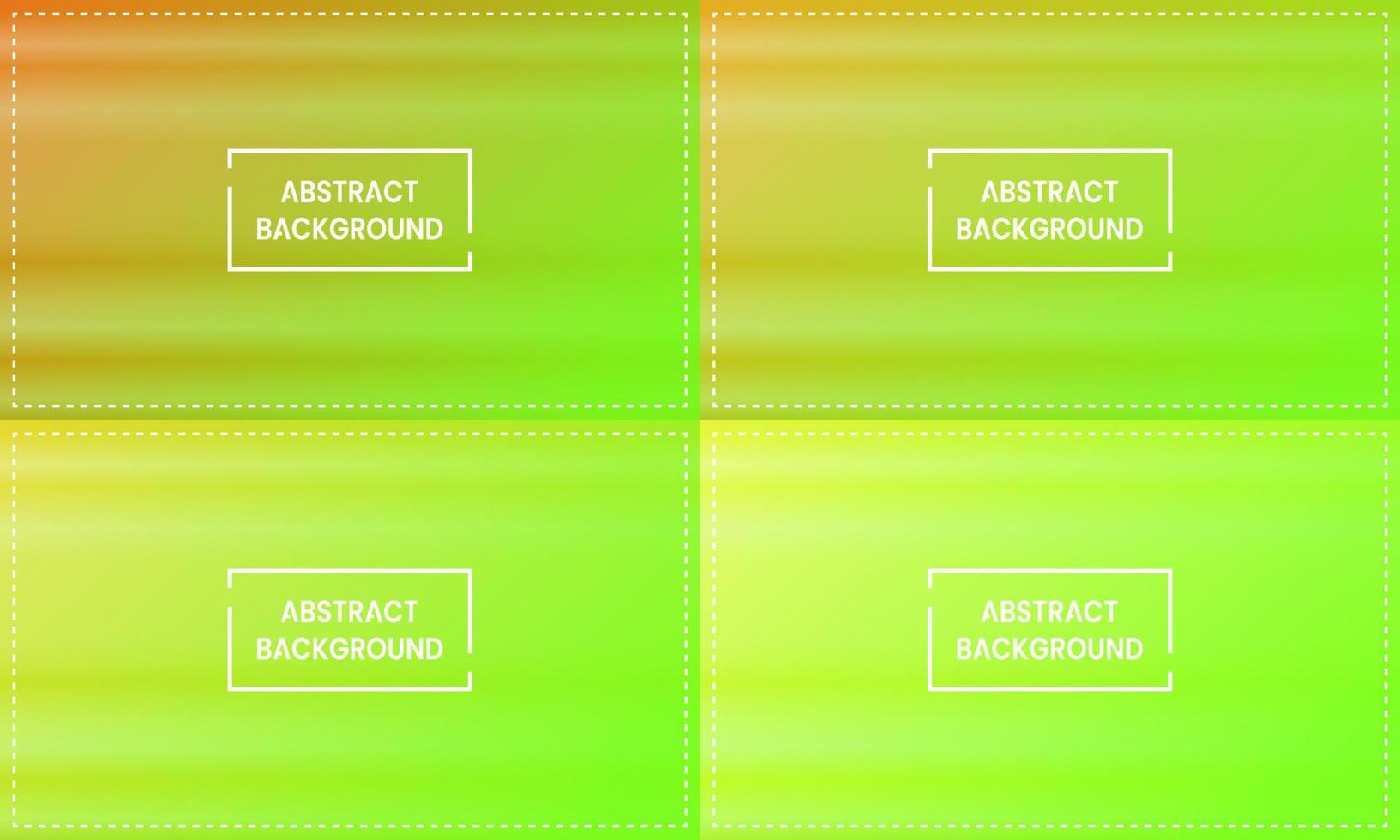 quatre ensembles de fond abstrait dégradé orange, jaune et vert clair. avec éclat horizontal et cadre. style flou, moderne et coloré. idéal pour la toile de fond, le papier peint, la couverture, l'affiche, la bannière ou le dépliant vecteur