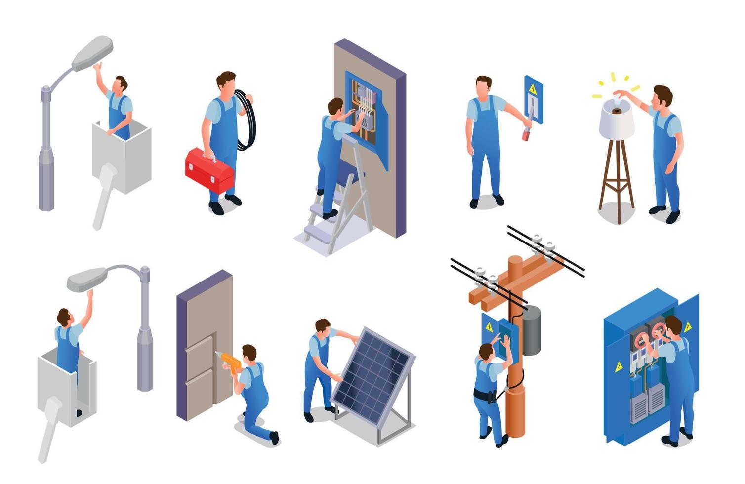 ensemble isométrique d'électricien vecteur