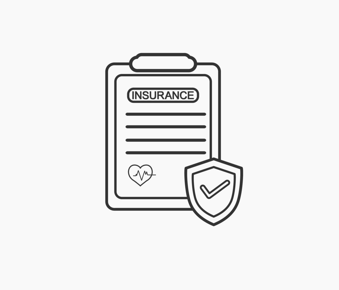 icône de ligne de protection de page de contrat de police d'assurance vecteur