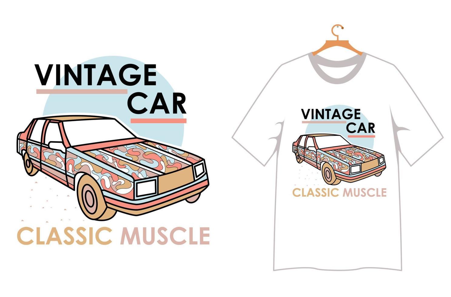 conception de t-shirt de voiture vintage vecteur