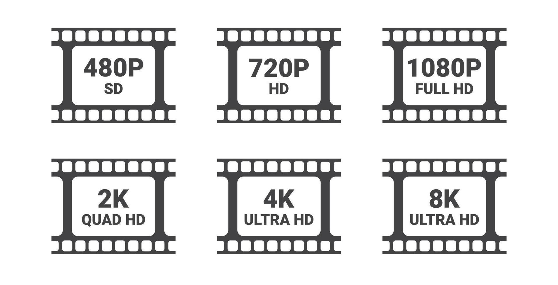 illustration vectorielle modèle plat signe résolution d'écran taille sd, hd, ultra hd, 4k, 8k vecteur