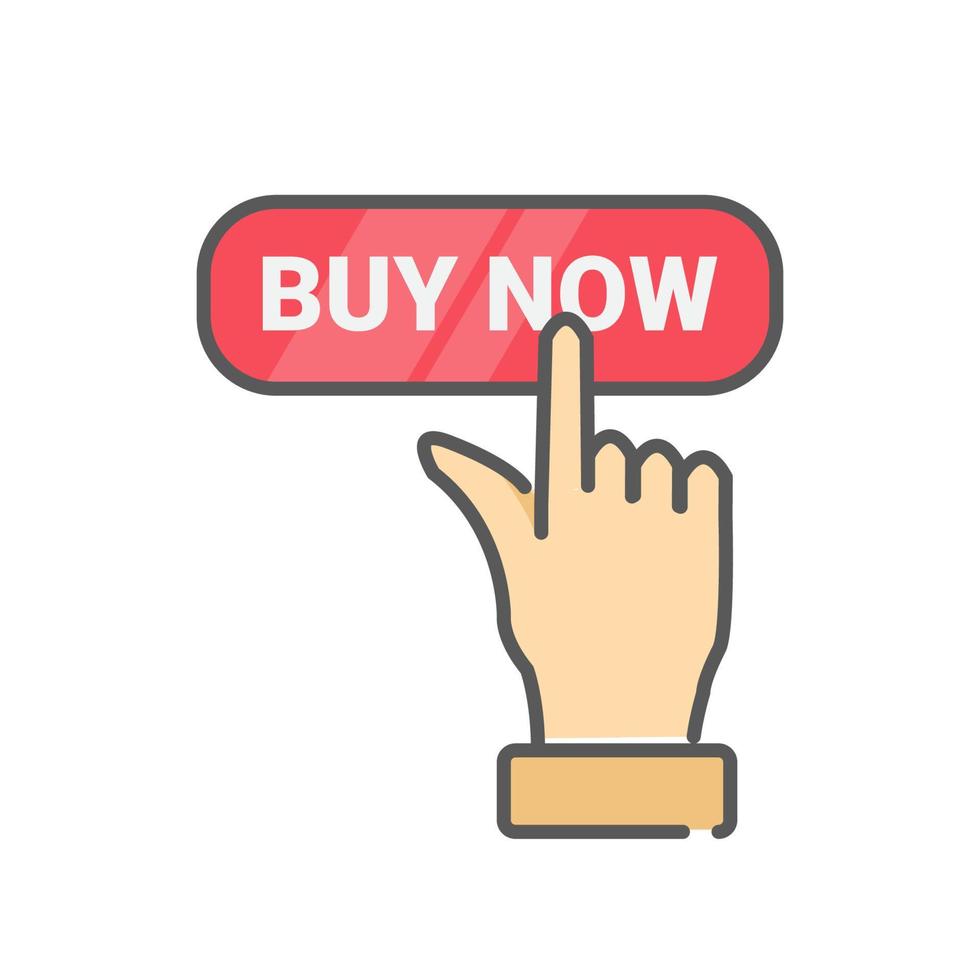 illustration vectorielle de l'icône du modèle de bouton d'achat, acheter maintenant et main vecteur