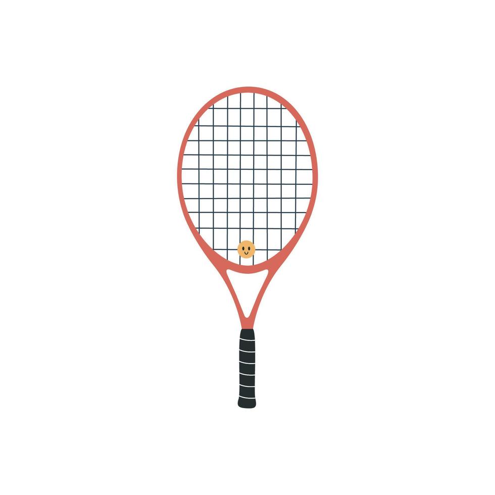 illustration vectorielle plane dans un style enfantin. raquette de tennis dessinée à la main avec amortisseur vecteur
