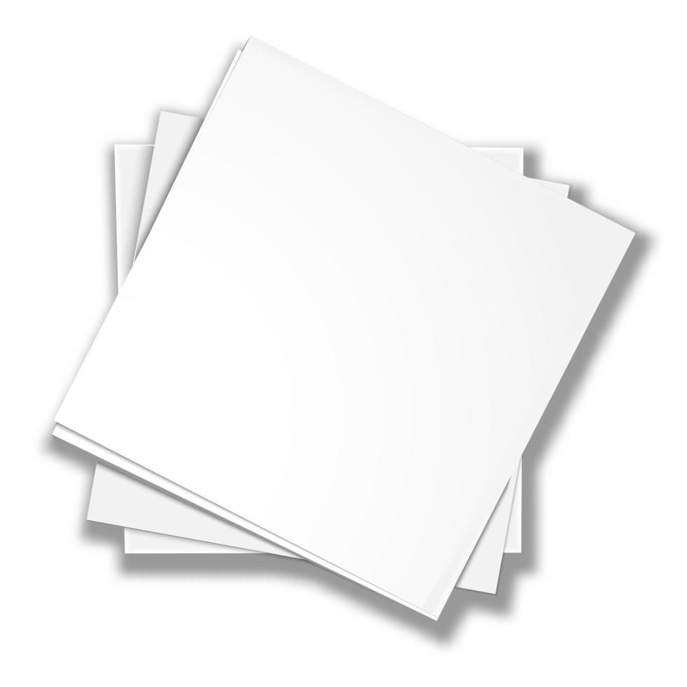 feuilles blanches vierges carrées. vue d'en-haut. pas exactement mentir. papeterie pour le bureau. dépliants avec des notes de modèle d'organisateur de bloc-notes de colle. image réaliste 3d. vecteur de fond blanc isolé