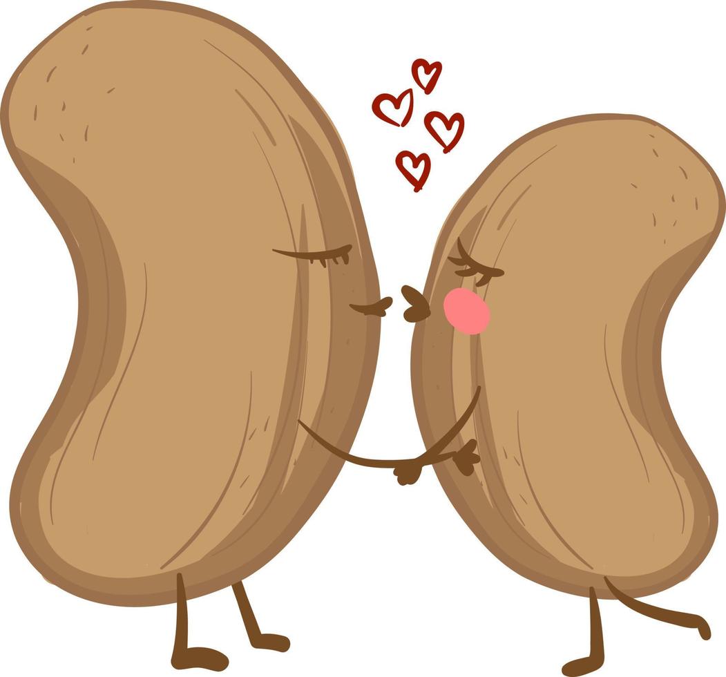 cacahuètes dans l'amour, illustration, vecteur sur fond blanc