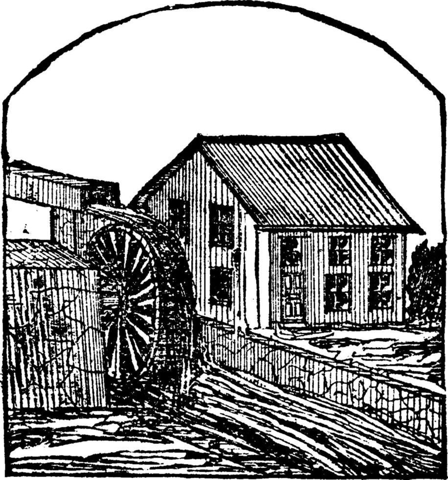 moulin à eau, illustration vintage. vecteur