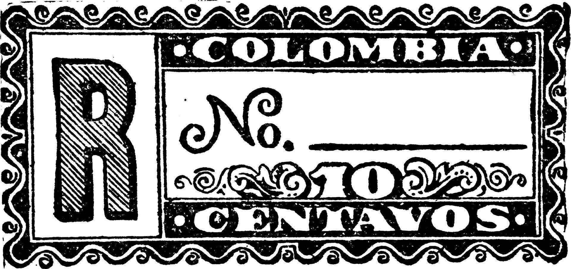 timbre d'enregistrement de 10 centavos de la république colombienne, 1889, illustration vintage vecteur