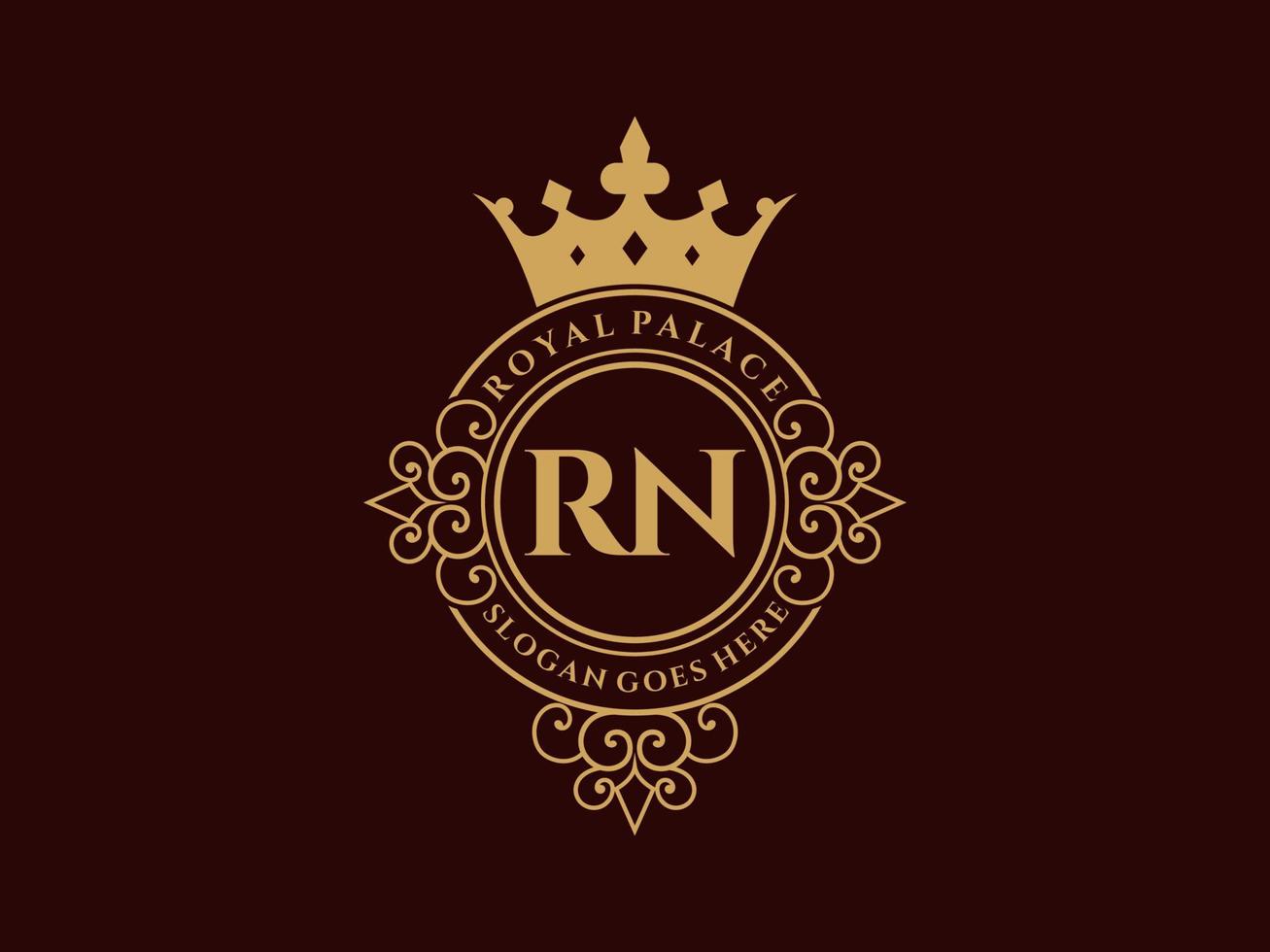 lettre rn logo victorien de luxe royal antique avec cadre ornemental. vecteur