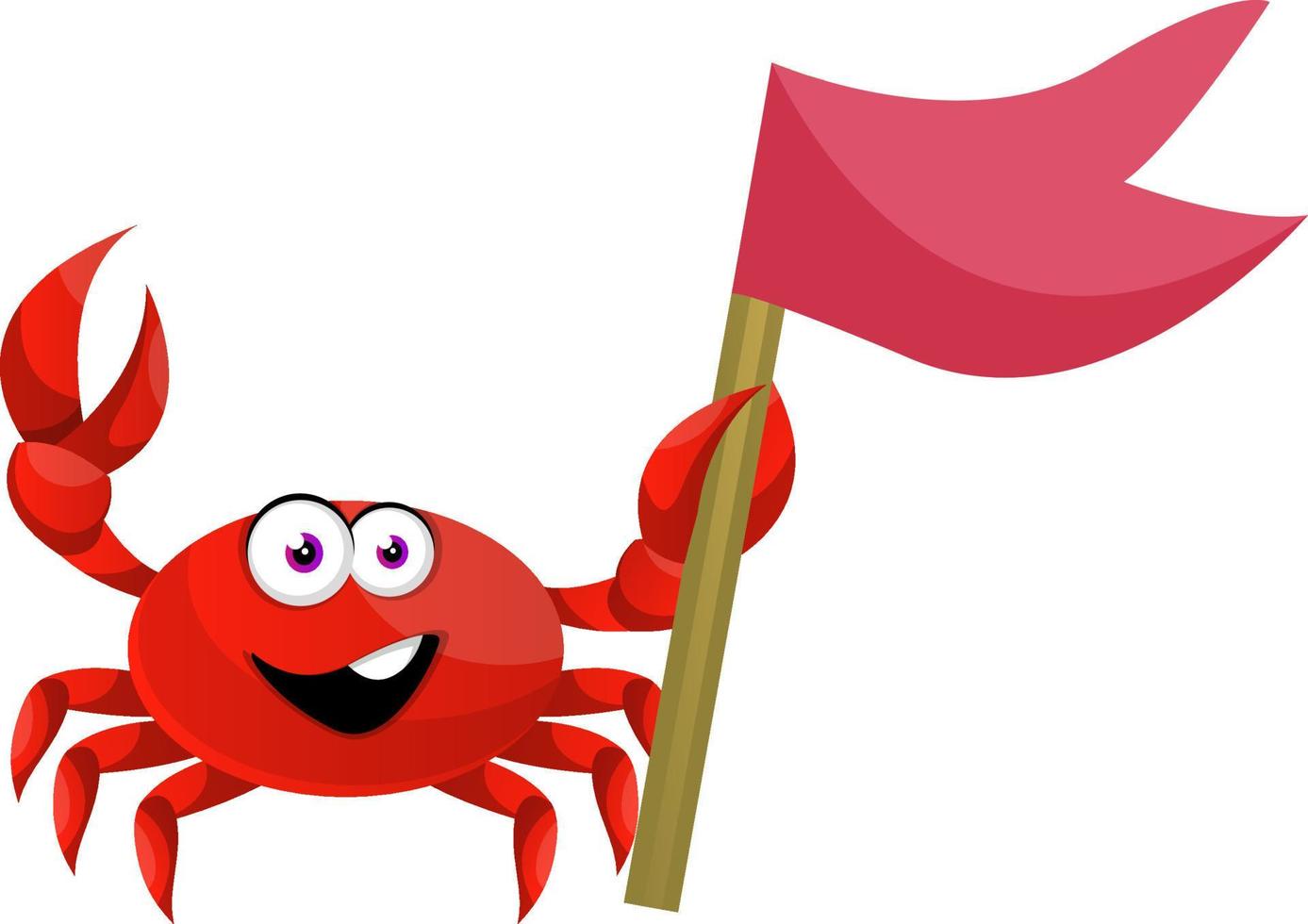 crabe avec drapeau rouge, illustration, vecteur sur fond blanc.