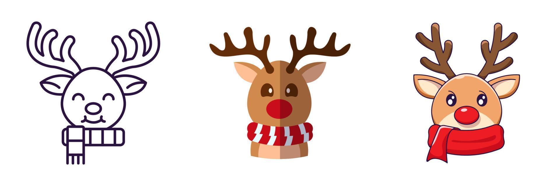 concept de joyeux noël et bonne année. collection d'icônes de cerfs en ligne, plats et dessins animés pour les sites Web, les publicités, les articles, les magasins, les magasins vecteur