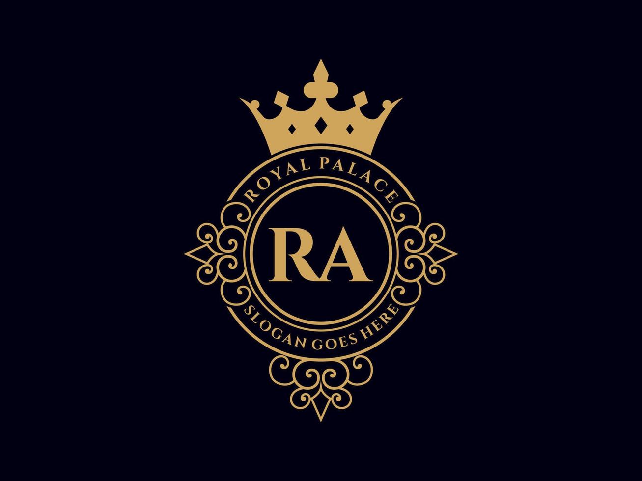 lettre ra logo victorien de luxe royal antique avec cadre ornemental. vecteur