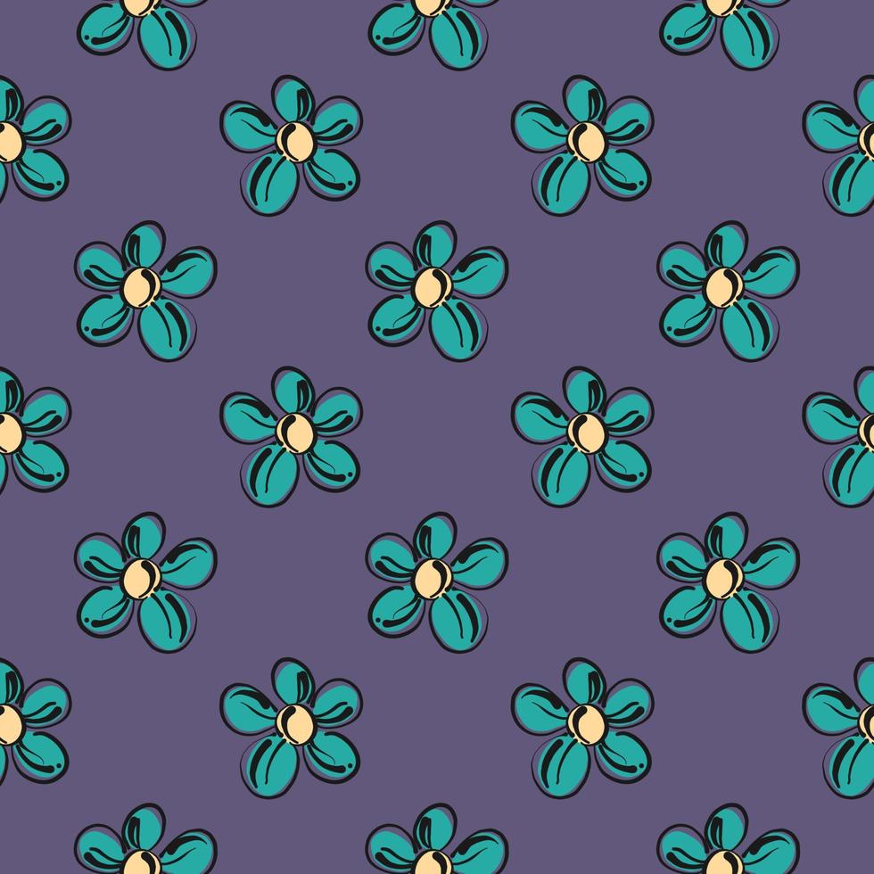 fleurs bleu corail, modèle sans couture sur fond violet. vecteur