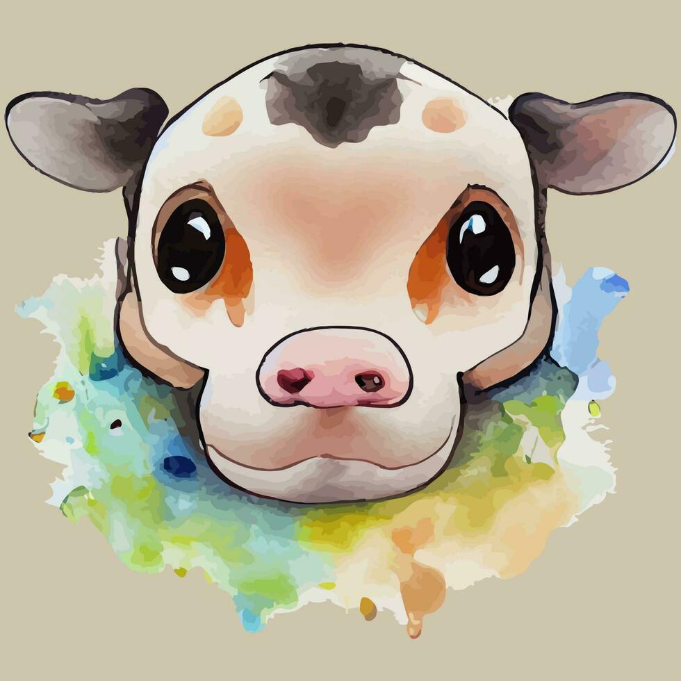 illustration graphique vectoriel de vache sur le style de couleur de l'eau bon pour l'impression sur la conception de cartes de voeux, d'affiches, de t-shirts ou de produits pour enfants