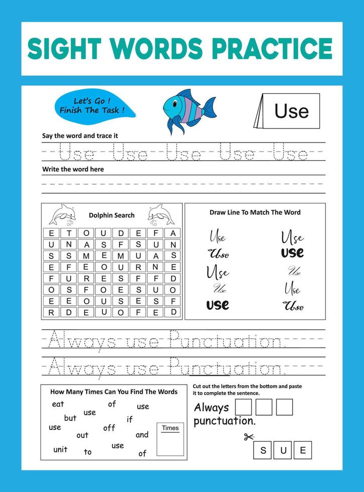 feuille de travail de pratique des mots à vue vecteur