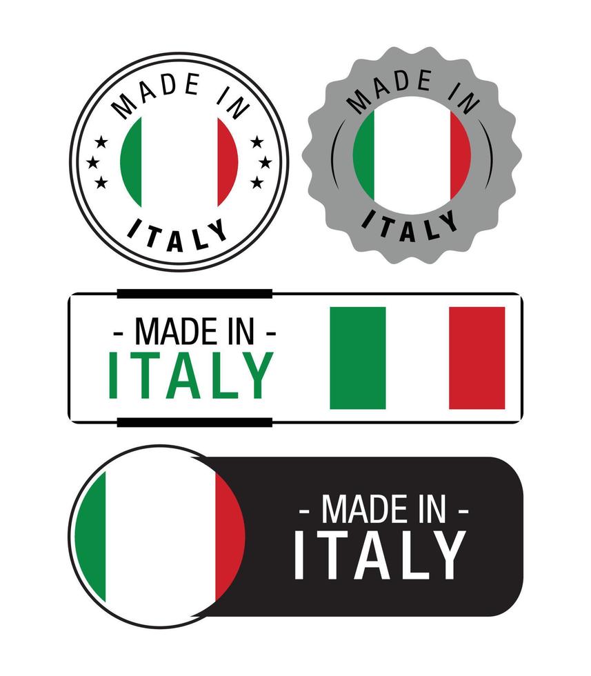 ensemble d'étiquettes fabriquées en italie, logo, drapeau italien, emblème du produit italien vecteur