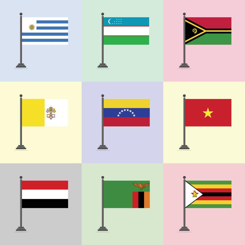 modèle de conception de drapeau uruguay ouzbékistan vanuatu cité du vatican venezuela vietnam yémen zambie zimbabwe vecteur