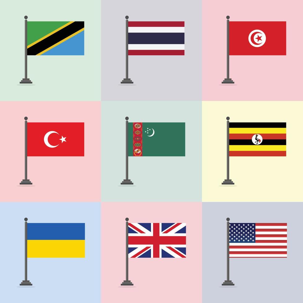 modèle de conception de drapeau tanzanie thaïlande tunisie turquie turkménistan ouganda ukraine royaume uni états unis vecteur