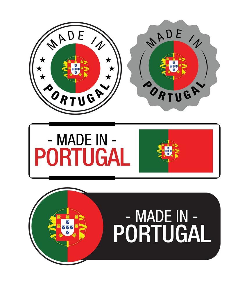 ensemble d'étiquettes fabriquées au portugal, logo, drapeau portugal, emblème du produit portugal vecteur