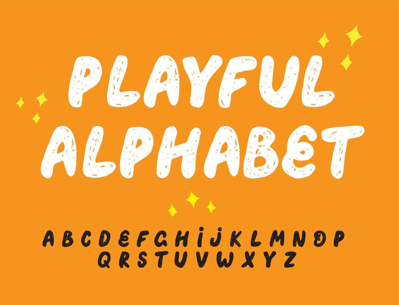 alphabet dessiné à la main ludique avec rayures, style de police gras amusant, illustration vectorielle pour enfants, composition décorative vecteur