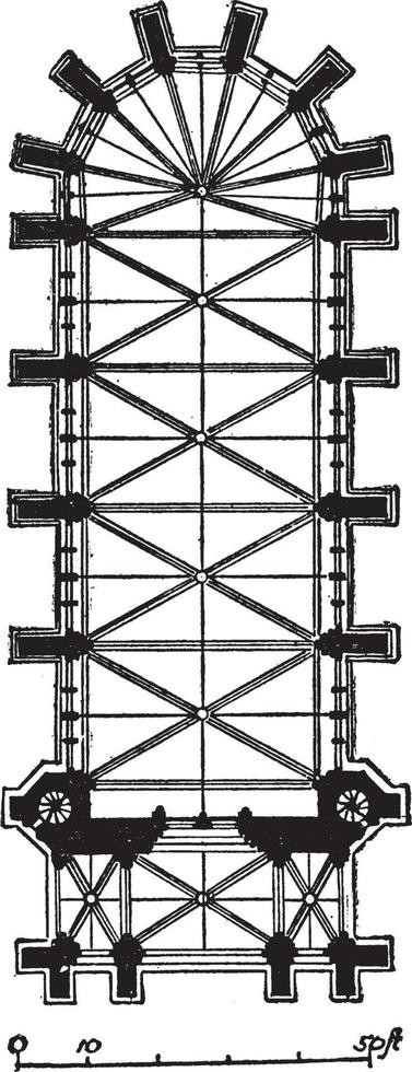 plan de sainte chapelle, paris est une chapelle gothique, gravure vintage. vecteur