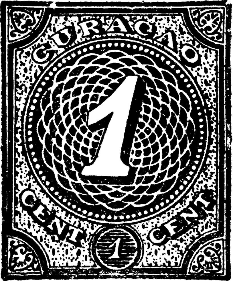 Curaçao 1 cent timbre, 1889-1890, illustration vintage vecteur