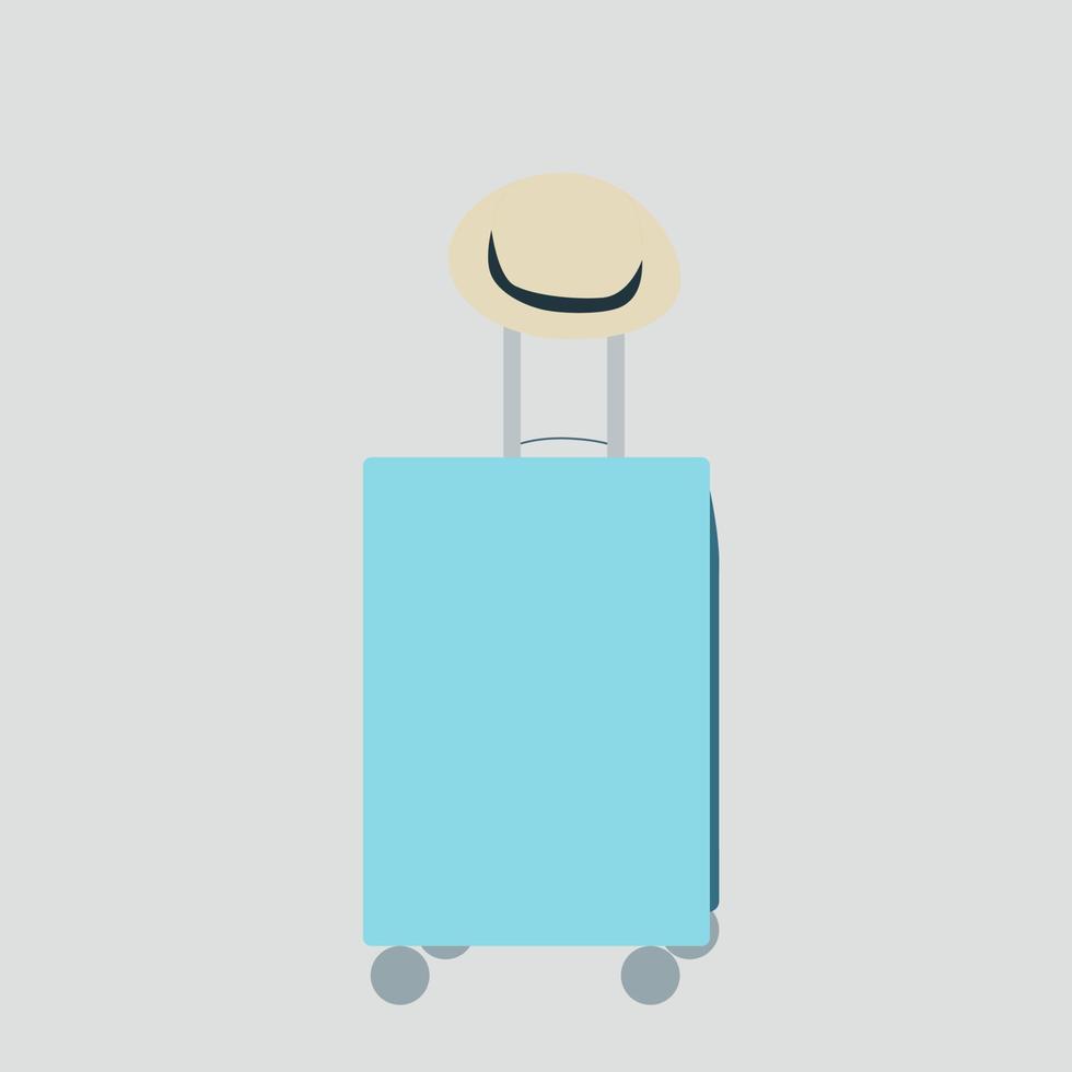 valise bleue et chapeau, illustration, vecteur sur fond blanc.