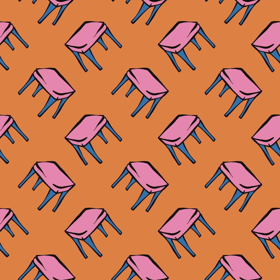 petites chaises roses, motif sans couture sur fond orange. vecteur