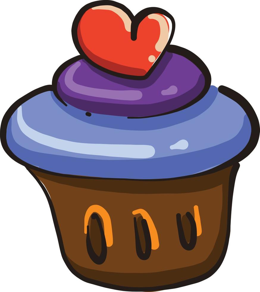 cupcake avec coeur, illustration, vecteur sur fond blanc.