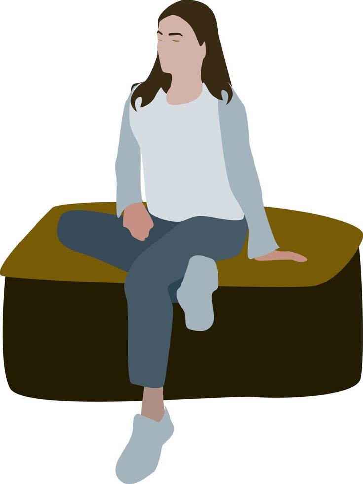 fille assise, illustration, vecteur sur fond blanc.