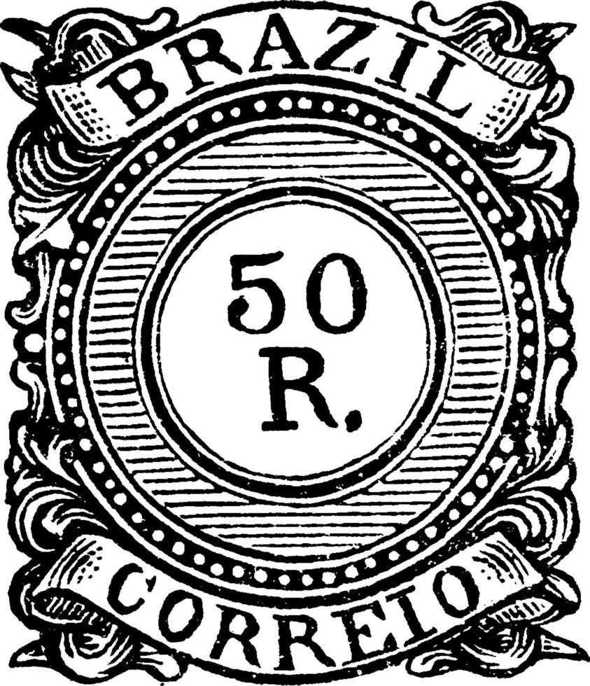 timbre brésilien 50 r, 1887-1888, illustration vintage vecteur