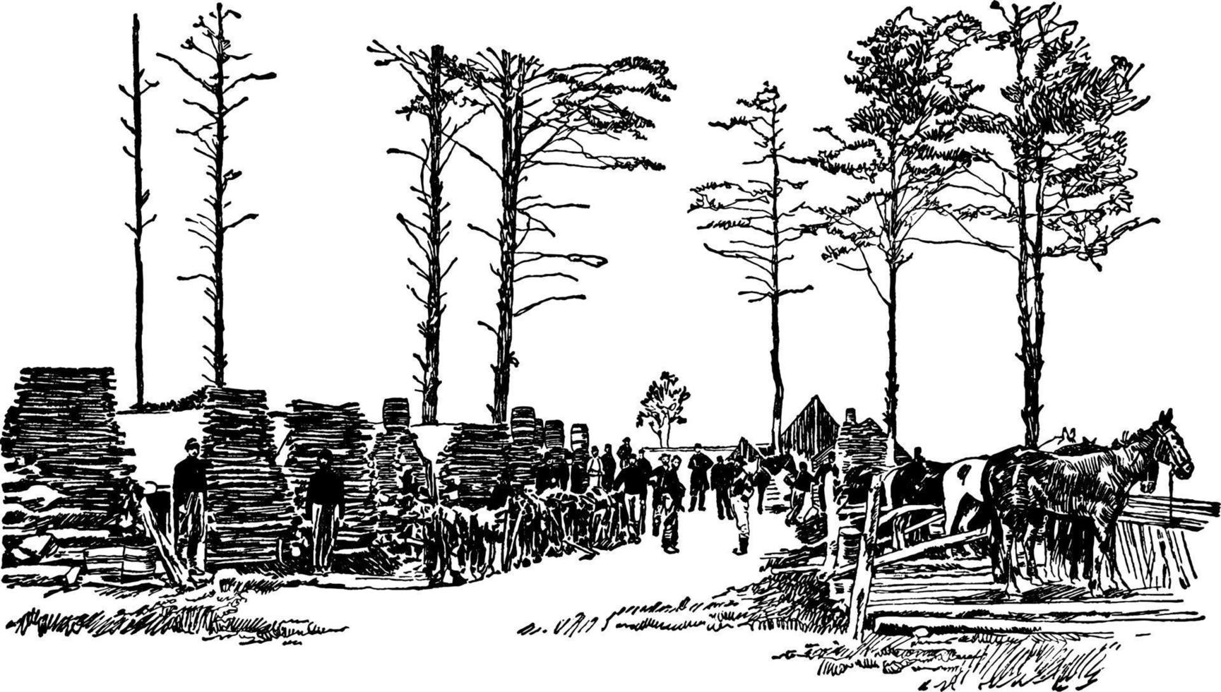 camp de cavalerie, illustration vintage. vecteur