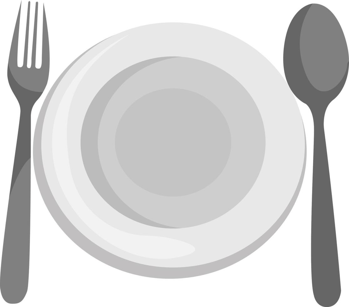 Assiette avec fourchette et cuillère, illustration, vecteur sur fond blanc