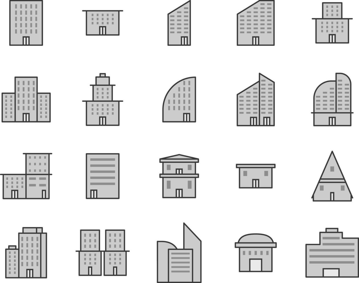 bâtiments gris, illustration, sur fond blanc. vecteur