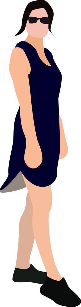 fille avec une robe bleue, illustration, vecteur sur fond blanc.