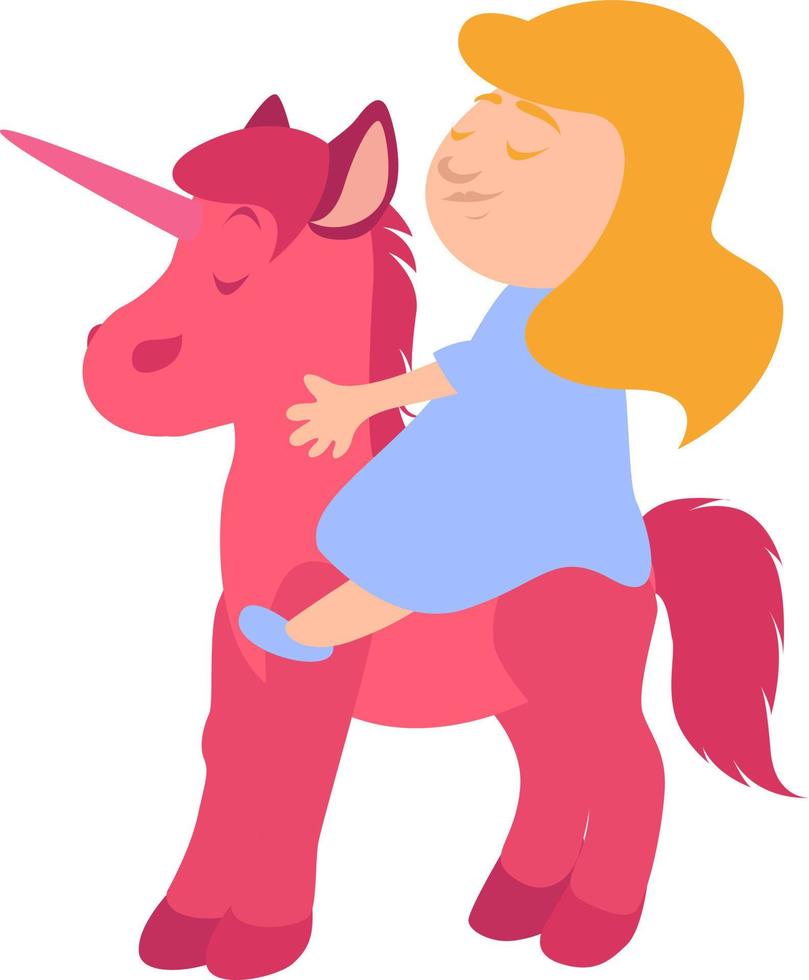 Fille sur un poney rose , illustration, vecteur sur fond blanc