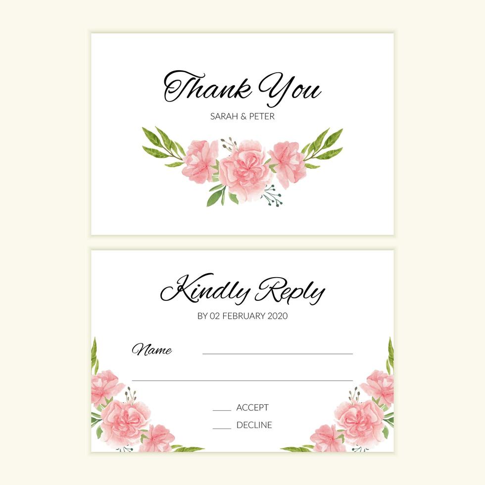 modèle de carte rsvp mariage bouquet rose aquarelle vecteur